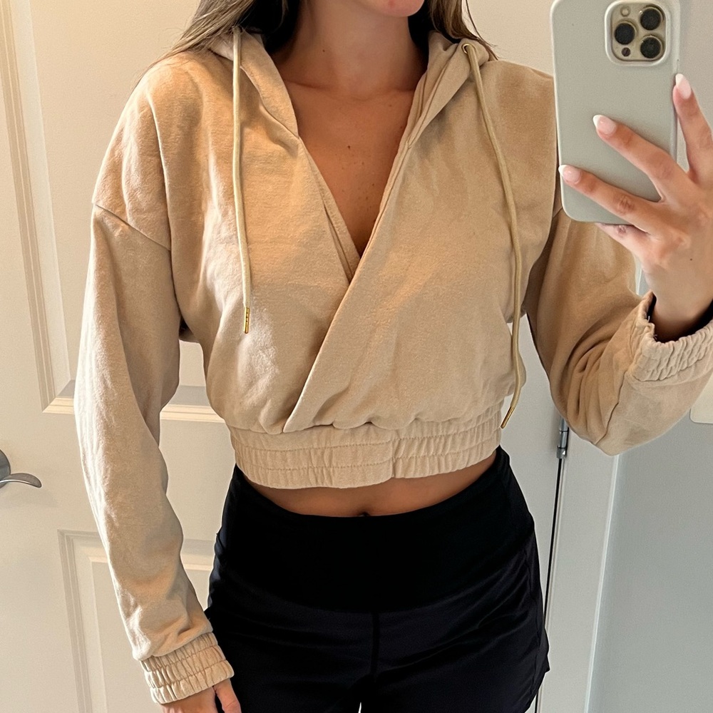 Tan Cropped Hoodie